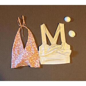 Chic Duo Floral Halter White Crop Top Set — Women’s